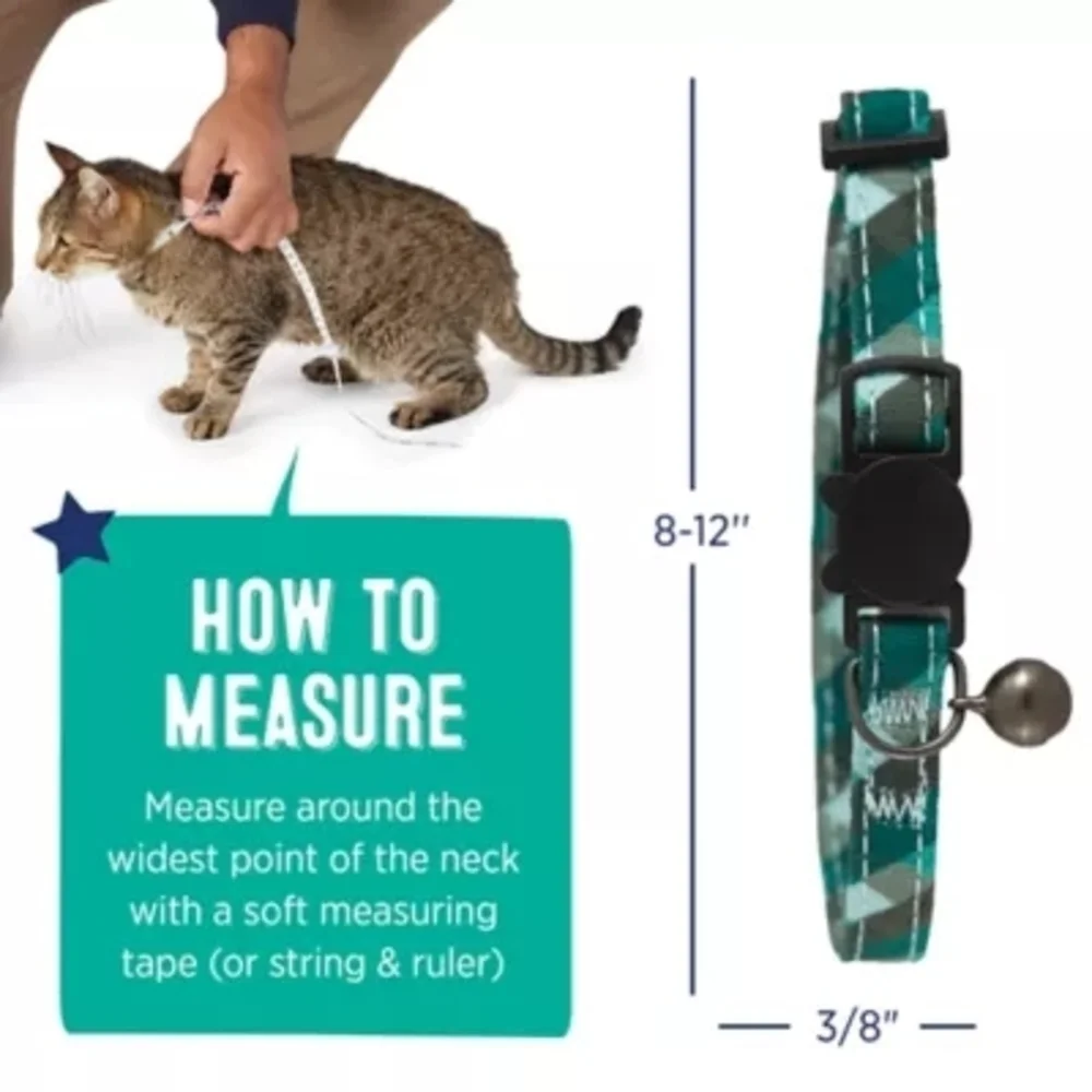 Whisker City Exclusive Green Plaid Easy Release Adult Cat Collar (8in-12in) NWT